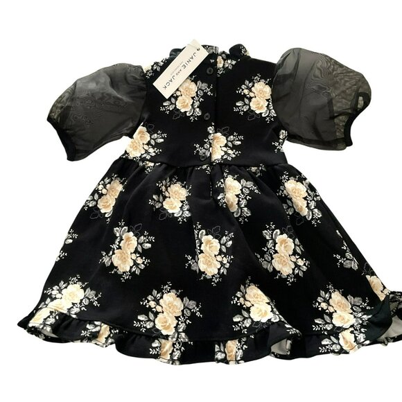 Janie And Jack 12-18 Months Floral Velvet Baby Dress Puff Sleeves NWT - Picture 3 of 4